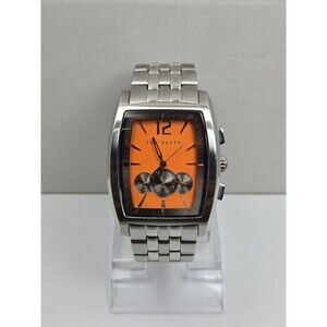 Ted Baker Mens Orange Dial Chronograph 39mm Watch Stainless Steel New Battery